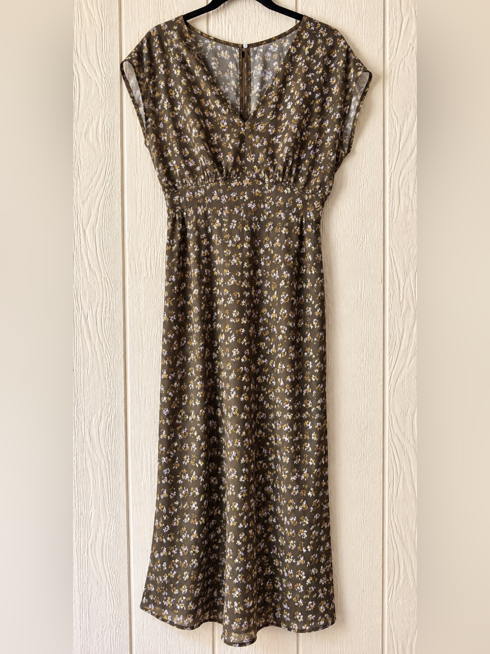 Madewell Green Brown Cottage Floral Wide V Neck Maxi Midi Dress Size 10
